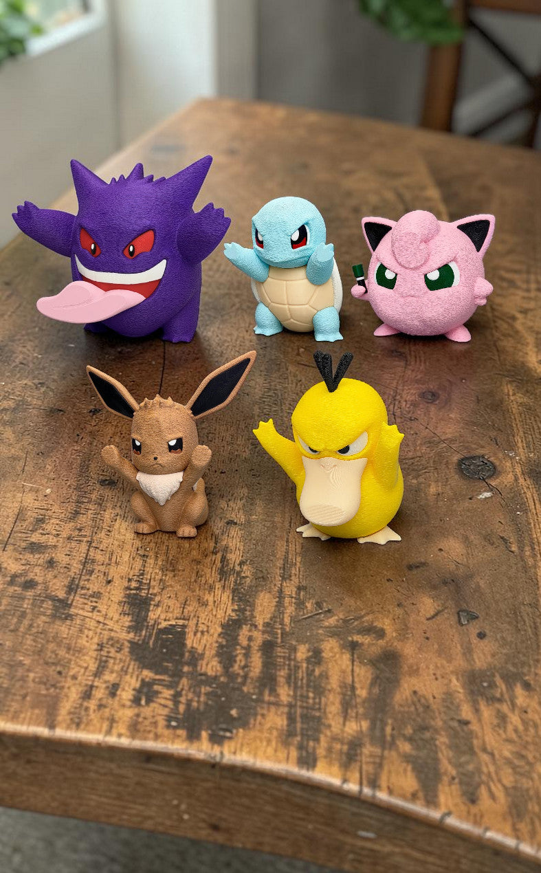 Gengar, Squirtle, Eevee, Jigglypuff,Psyduck Window Display Figure | 3D Printed Ghost Pokémon Decor | PC Case & Window Art
